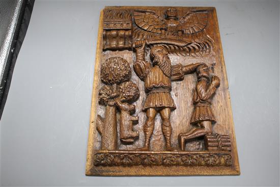 A set of four 19th century Continental relief carved oak religious plaques, depicting biblical scenes, 38 x 29cm